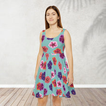 Load image into Gallery viewer, Teal Hibiscus Skater Dress
