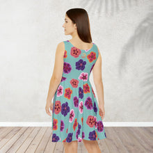Load image into Gallery viewer, Teal Hibiscus Skater Dress
