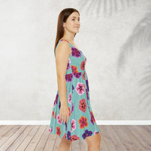 Load image into Gallery viewer, Teal Hibiscus Skater Dress
