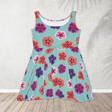 Load image into Gallery viewer, Teal Hibiscus Skater Dress
