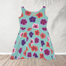 Load image into Gallery viewer, Teal Hibiscus Skater Dress

