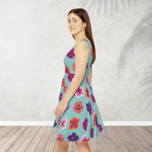Load image into Gallery viewer, Teal Hibiscus Skater Dress
